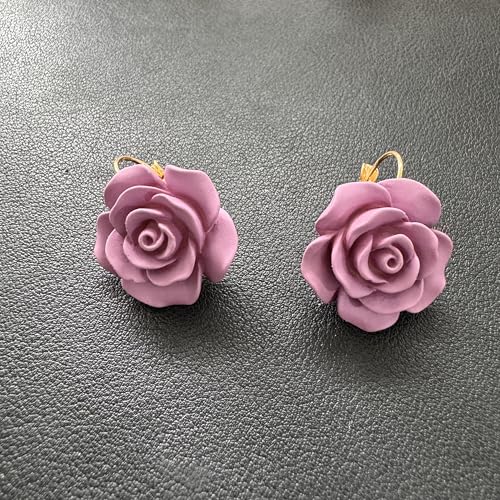 Handmade Bohemian Aesthetic Dainty Acrylic Flower Petal Leverback Earrings Sparkly 14K Gold Floral Dangle Drop Earrings for Women - color: Dark Purple