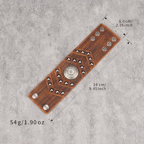 JAOYU Punk Leather Cuff Bracelet Goth Leather Wristband Rock Bracelet Biker Bracelet for Men Leather Armband Black Handmade Jewelry - color: Flower Brown Leather Bracelet