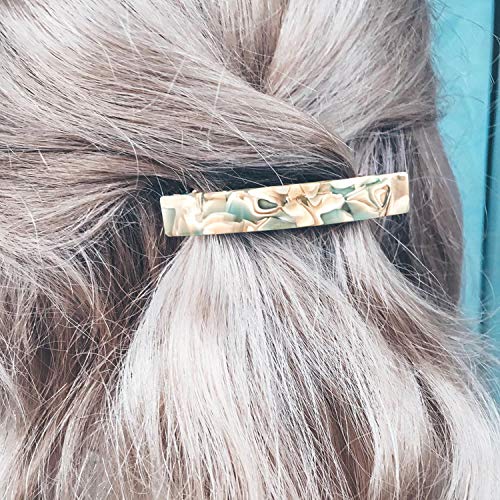 2PCS French Design Hair Barrette Tortoise Shell Celluloid Rectangle Hair Clips for Women - color: Blue,Onyx Green