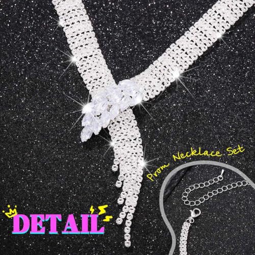 Sixexey Rhinestone Bridal Jewelry Set Prom Necklace Earrings Sparkly Wedding Jewelry Accessories for Women - color: Silver