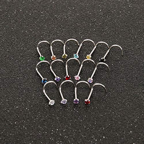 ZS 6-14PCS 20g Tiny Nose Stud Ring Piercing Surgical Steel Nose Bone/L Shaped/Nose Screws Rings Set - color: C:14pcs Nose Screws Style(Mixed Color)
