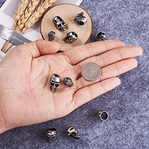 Elecrelive 10Pcs Skull Head Large Hole Beads Skeleton Skull Stainless Steel Spacer Beads 5 Styles Halloween Bracelet Charms for Gothic Bracelets Earrings Jewelry Making - color: Antique Silver-10pcs