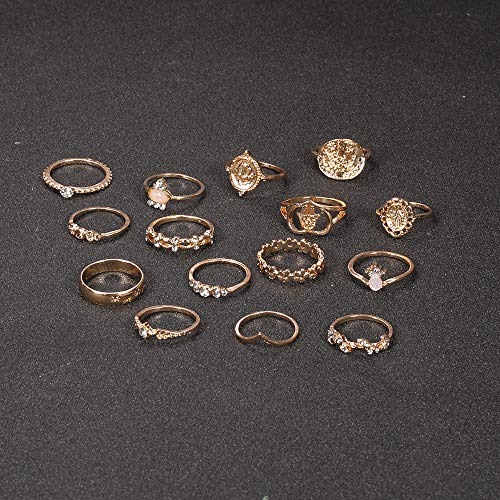 HUJUON 27-34PCS Knuckle Rings Set for Women Stackable Finger Ring Sets Vintage Joint Midi Rings Gold/Silver Star Moon Stacking Rings for Women - style: 27PCS