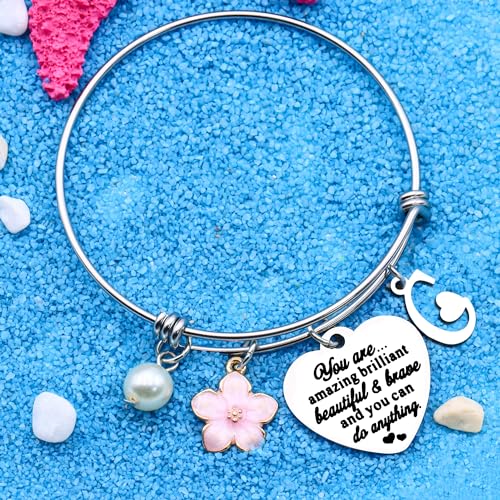 Aeora Inspirtional Bracelet Gift,Funny 26 Letter Initial A-Z Silver Heart Dangle Bangle For Women Lady Daughter Mom Sisters Friends Colleague Birthday Christmas Reminder Jewelry - color: C