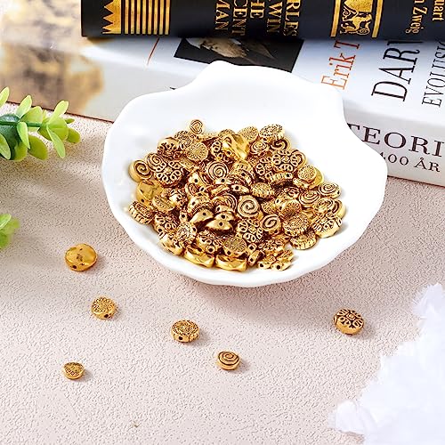Craftdady 160Pcs Antique Gold Flat Round Spacer Beads 6-12mm Tibetan Metal Coin Disc Circle Loose Beads for Jewelry Crafts Making Hole:1-2mm - color: Antique Gold, Flat Round,160pcs