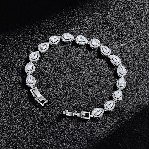 Tennis Bracelets for Women - 18K White Gold Plated Wedding Bridal Bracelet for Brides Bridesmaids, Classic Cubic Zirconia Tennis Bracelets for Wedding, Prom, Party, Jewelry Gift