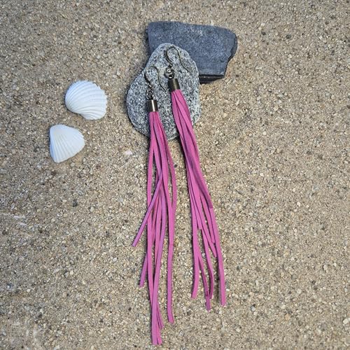 Handmade Genuine Leather Earrings for Women – Long Teardrop Boho Dangles, Lightweight Statement Fashion Jewelry - style: Springs-Pink