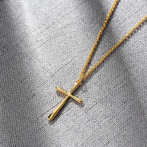 Fettero Cross Necklace for Women Faith Pendant 14K Plated Dainty Chain Necklaes Minimalist Simple Tiny God Lords Prayer Religious Jewelry - style: Drop Cross