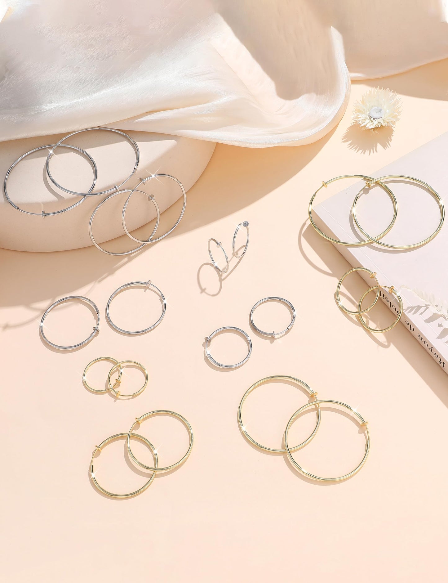 CASSIECA 10 Pairs Clip On Hoop Earrings for Women Fake Earrings Gold Silver | Stainless Steel,Clip on Hoops,Gold Clip on Earrings,Silver Hoop,No Piercing,25mm 30mm 40mm 50mm 60mm,Jewelry Gift