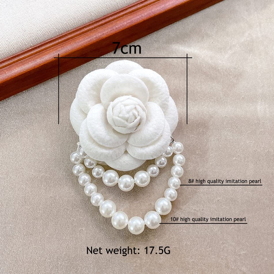Elegant Camellia Flower Faux Pearl Brooch Pin,Bohemian Fabric Flower Brooch Pins Pearl Tassel for Women Teen Girls, Corsage Wedding Brooches Clothes Dress Coat Accessories Jewelry Gift