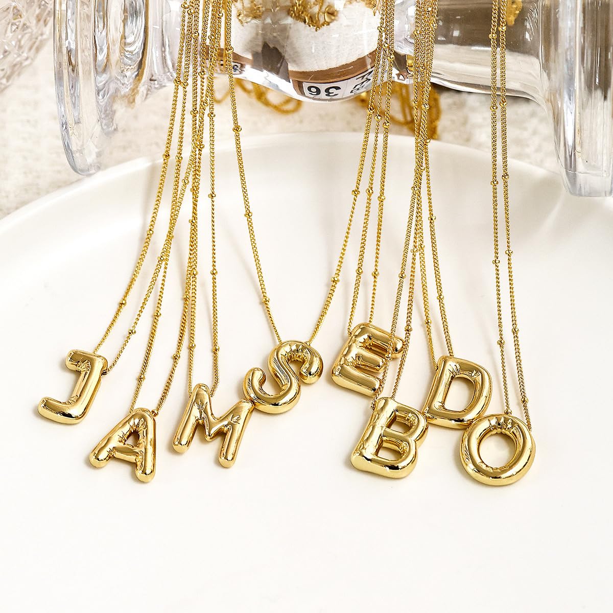 Bubble Letter Necklace for Women, 14k Gold Plated Initial Letter Pendant Necklace Personalized Jewelry A - Z 26 letters - style: Gold-T