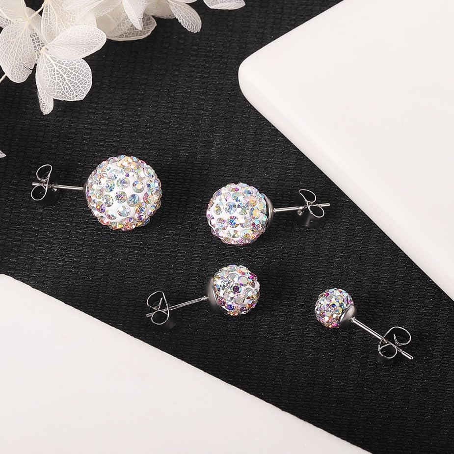 AOEDEJ Silver Ball Earrings Disco Ball Earrings for Women Crystal Earrings Studs Silver Crystal Earrings Cubic Zirconia Crystal Ball Earrings - color: Silver AB White
