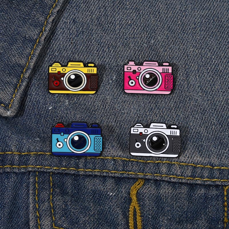 Cartoon Animal Enamel Brooch Set Cute Butterfly Duck Cat Lapel Pins for Backpacks Jacket Decoration Gifts for Friends - style: Camera