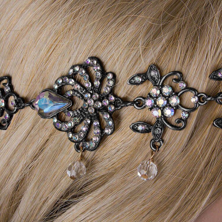 Bridal Headband and Earrings Crystal Jewelry Set Wedding Headpiece for Women Brides Tiara Rhinestone Hair Accessories - color: Black