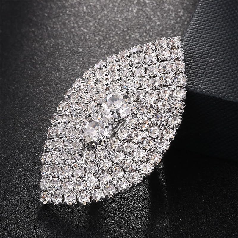 Silver Statement Big Rhinestone Cocktail Rings Chunky Bling Costume Cz Crystal Pave Oval Dainty Unique Wedding Prom Index Finger Ring Jewelry for Women - style: Bling