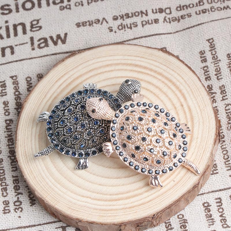 Opexicos 2Pcs Creative Design Black Gold Rhinestone Turtle Brooch Pin Vintage Tortoise Brooches Animal Pins Accessories