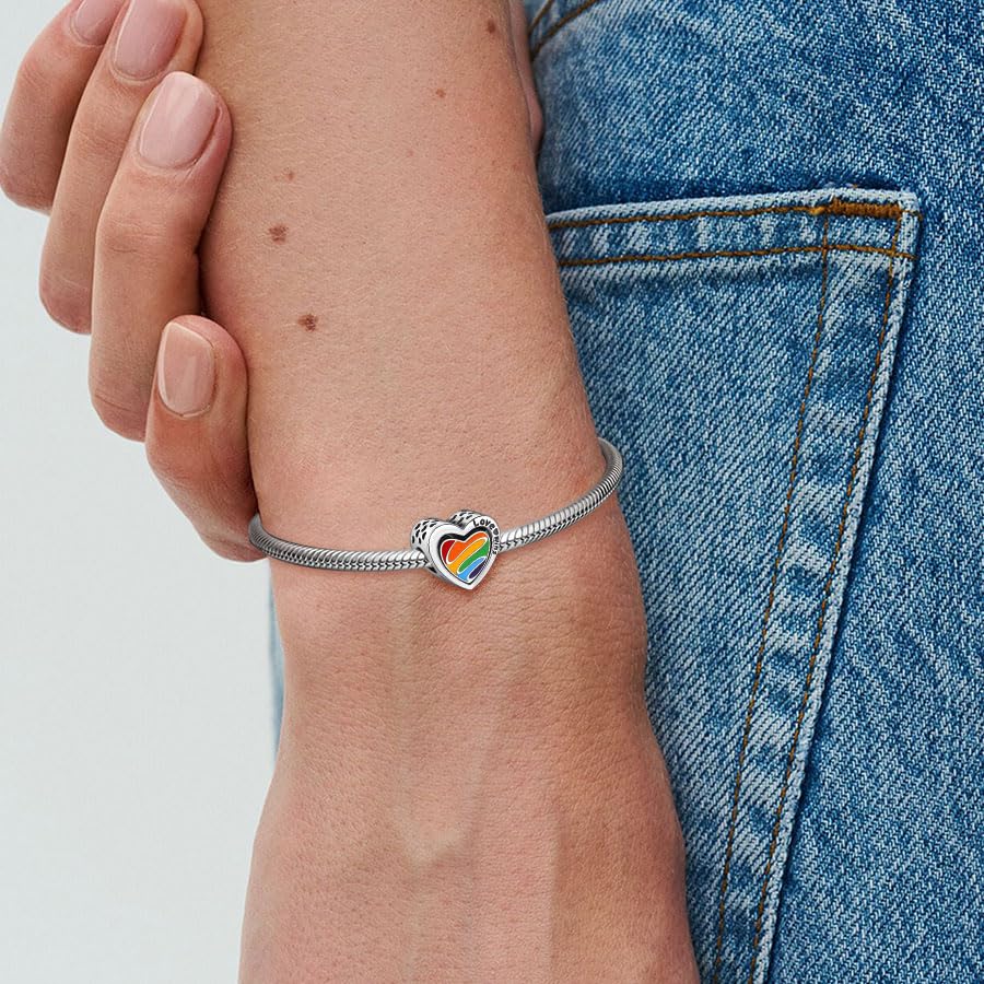 KEQ Rainbow Dangle Charm for Bracelet Necklace In A World Full Of Darkness Be A Rainbow Pride Month - color: HEART BEAT