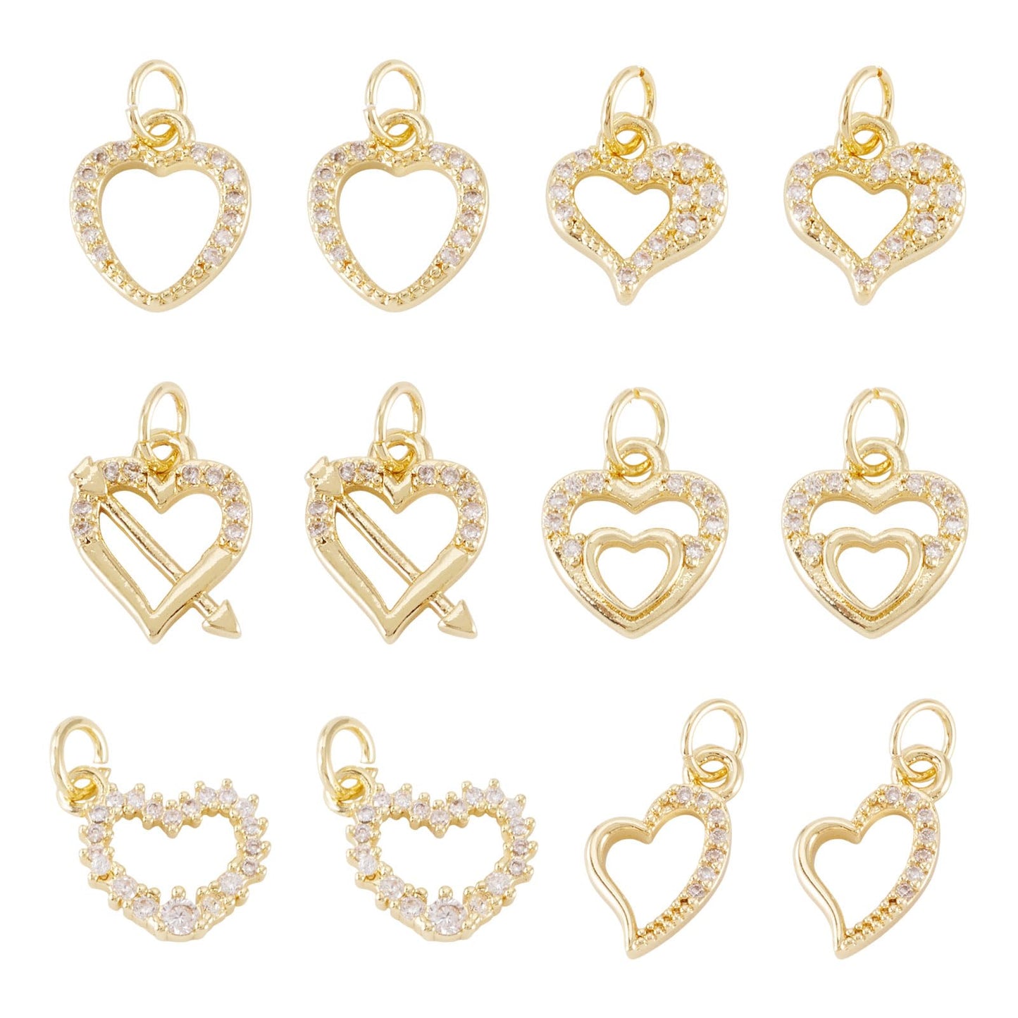 Cheriswelry 18K Gold Plated Heart Pendants Golden Heart Dangle Earring Charms Necklace Pendants Bracelet Keychain Charm Mini Hang Ornament for DIY Craft Jewelry Making - color: Gold-6 Style