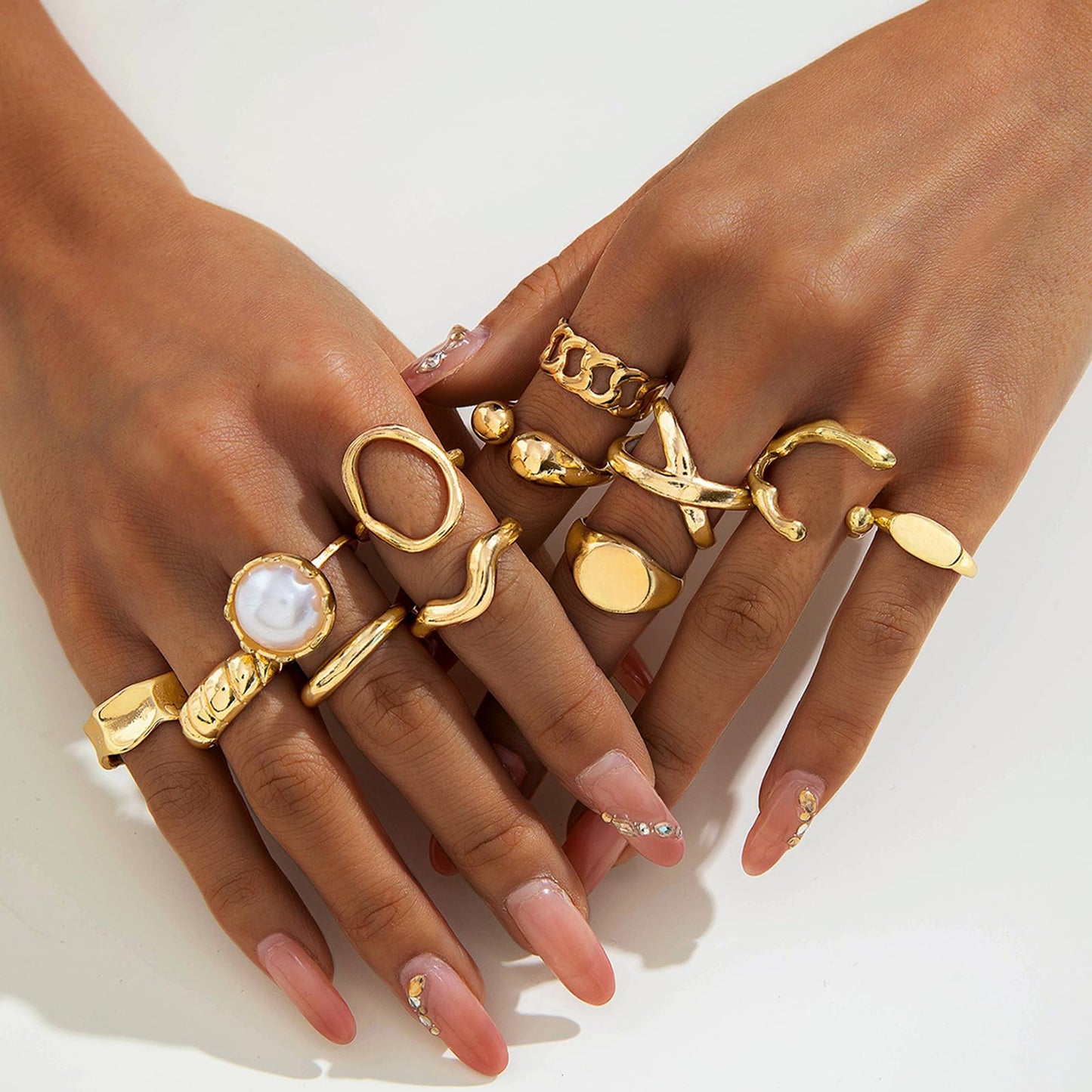 Gold Rings for Women Non Tarnish Boho Stackable Adjustable Open Rings Set Finger Knuckle Stacking Ring Packs Jewelry Gift - color: Gold Chunky Rings 12Pcs