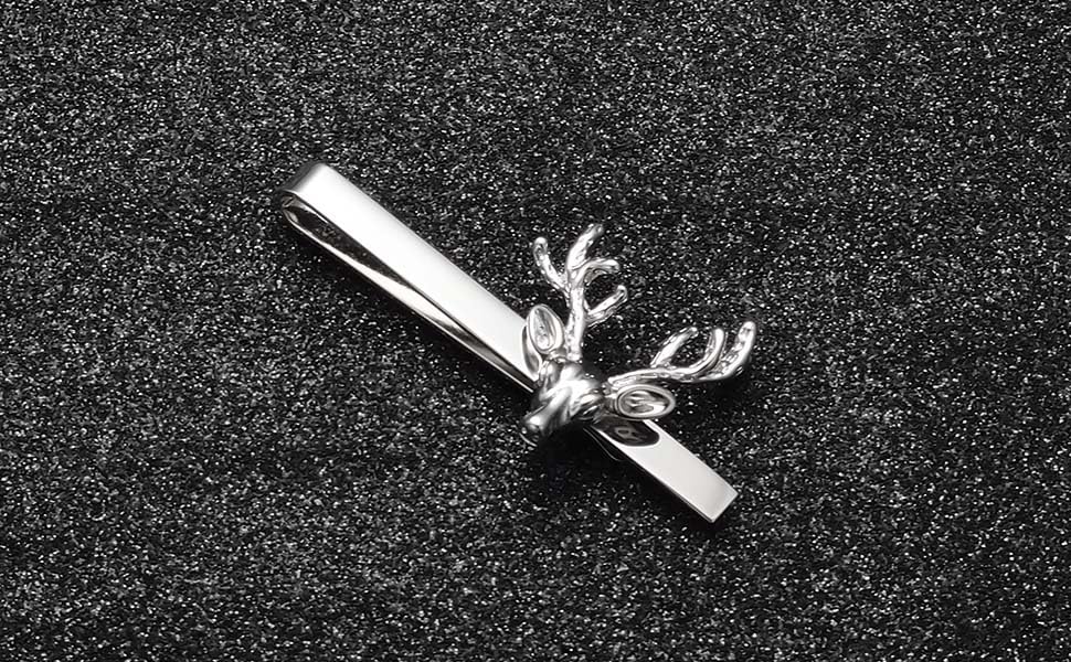 Christmas Tie Clips for Men 14k Gold Plated Silver Tie Pins with Cute Animal Deer/Lion/Dog/Cat Tie Bars Necktie Suit Tie Accessories Jewelry - style: Christmas Deer Tie Clip