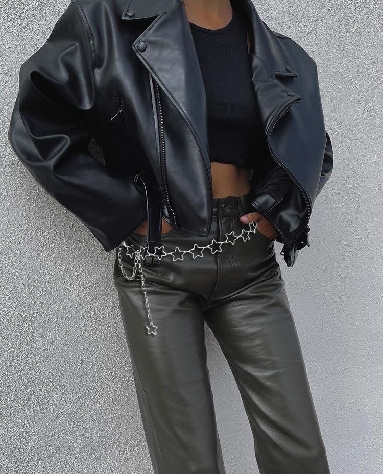 Silver Chain Belt Star Waist Chain Y2K Cute Belt Fashion Body Chains for Women Dress Waist Jewelry Accessory - color: Silver