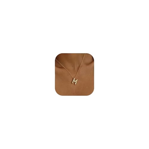 Ewrkbrㅤ Initial Necklaces for Women, 14k Gold Plated Bubble Letter Necklace Chunky Gold Necklace Dainty Charm Initial Necklaces for Women Trendy Custom Preppy Stocking Stuff Necklace Christmas Gifts - color: Gold, style: M