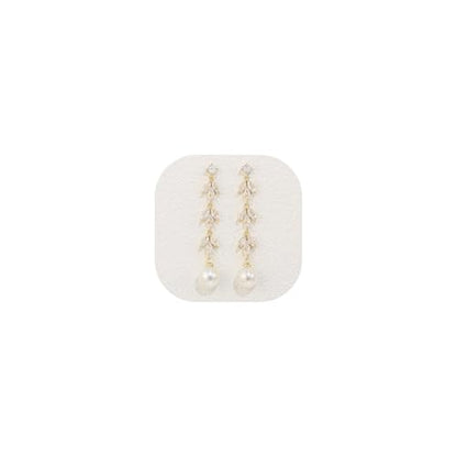 Crysdue Simulated Pearl Earrings for Women, Dainty Silver/Gold/Rose Gold Plated Cubic Zirconia Drop Dangle Earrings Wedding Jewelry for Bride Bridesmaid - style: D_CZ+pearl, silver