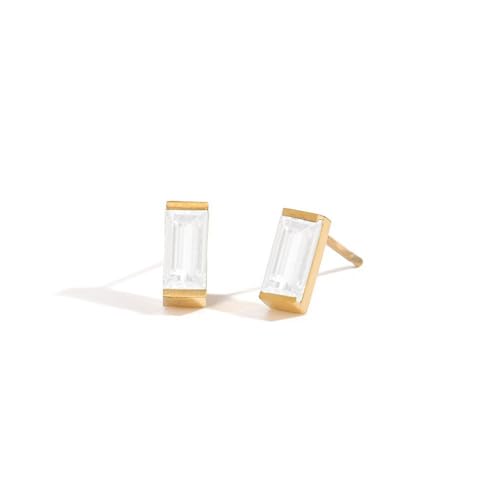 Birthstone Stud Earrings for Women 18K Gold Plated Stainless Steel Crystal Earrings Birthday Gift - color: 04 April