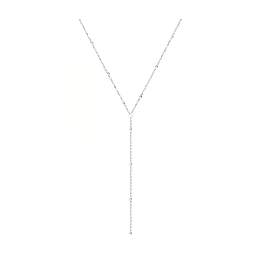 14K Gold Plated Y Necklace for Women – Dainty Lariat Long Pendant Chain, Layered Drop Necklace for V Neck Dress, Simple Sexy Cleavage Jewelry Gifts for Women - color: Silver - Single Layer - Bead