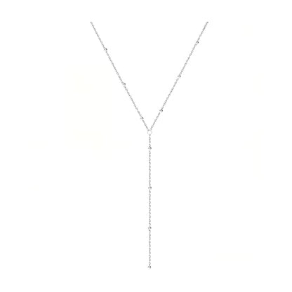 14K Gold Plated Y Necklace for Women – Dainty Lariat Long Pendant Chain, Layered Drop Necklace for V Neck Dress, Simple Sexy Cleavage Jewelry Gifts for Women - color: Silver - Single Layer - Bead