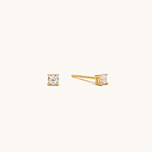 925 Sterling Silver 4 Prong Cubic Zirconia Stud Earrings for Women, Hypoallergenic, Sizes 2mm-6mm - color: Gold, size: 3mm