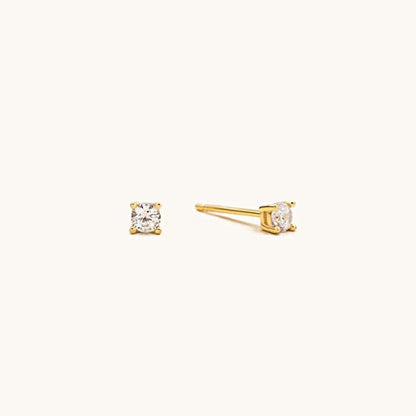 925 Sterling Silver 4 Prong Cubic Zirconia Stud Earrings for Women, Hypoallergenic, Sizes 2mm-6mm - color: Gold, size: 3mm