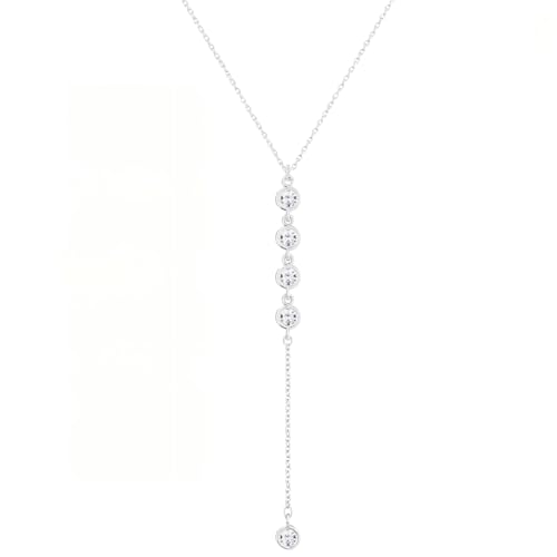 14K Gold Plated Y Necklace for Women – Dainty Lariat Long Pendant Chain, Layered Drop Necklace for V Neck Dress, Simple Sexy Cleavage Jewelry Gifts for Women - color: Silver - Single layer - Zircon