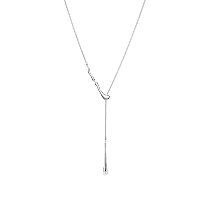 ARSIS Lariat Long Gold Necklace for Women, 18K Gold/Platinum Plated Y-Shaped Drop Dangle Pendant Necklace, Long Adjustable Pull Slider Chain Jewelry Gift for Her - color: Silver-waterdrop slider