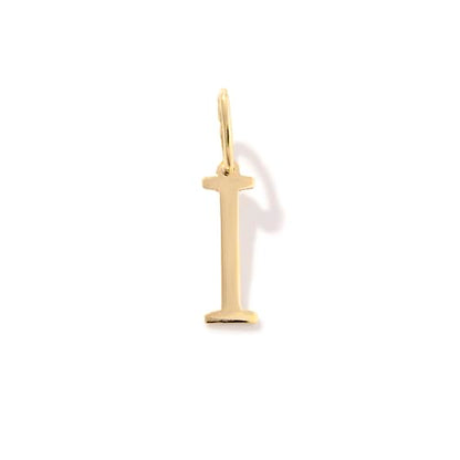 14K Solid Gold Initial Letter Charm Pendant for Women - Personalized Block Letter Add On Charm (A to Z All Letters) - color: I