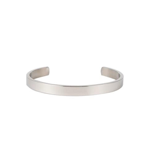 Stainless Steel Open Bangle Bracelet for Women 6mm/8mm Fashion Adjustable Wristband - color: B-Silver, size: 8mm