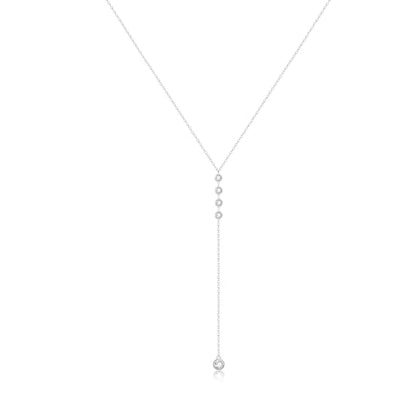 Zeffy Lariat Gold Necklace for Women, Dainty Long Necklace 14k Gold/Silver Plated Layered CZ Beaded Bar Chain Y-Shaped Body Chain Stack Drop Wedding Necklace Trendy Simple Gold Jewelry Gifts - color: Silver CZ Y Necklace(1PCS)