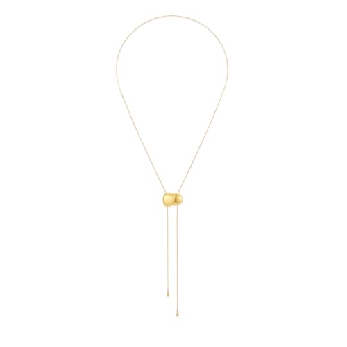 YUJIE Long Gold Y Necklace for Women - Adjustable Lariat Pendant Snake Chain, 14K Gold Plated Dainty Teardrop Necklace for Trendy & Formal Wear - color: pebble