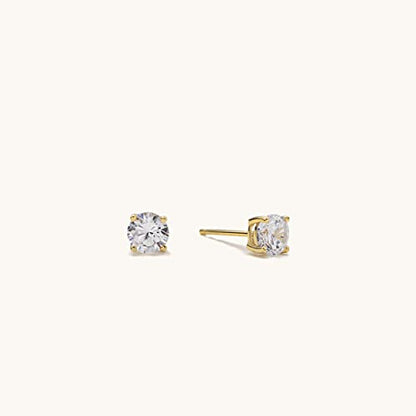 925 Sterling Silver 4 Prong Cubic Zirconia Stud Earrings for Women, Hypoallergenic, Sizes 2mm-6mm - color: Gold, size: 5mm