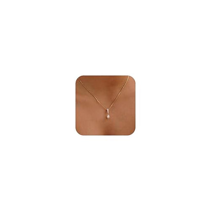 Pearl Necklaces for Women Trendy,14k Gold Plated Pearl Pendant Necklace Dainty Wedding Necklace Small Cute Gold Choker Necklace for Women Non Tarnish Gold Prom Jewelry Fashion Bridesmaids Gifts - color: Dangle necklace