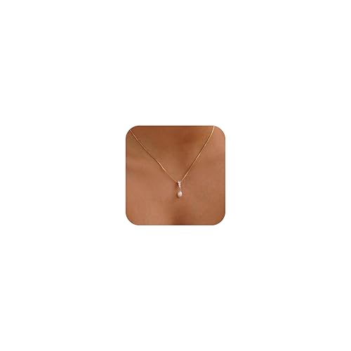 Pearl Necklaces for Women Trendy,14k Gold Plated Pearl Pendant Necklace Dainty Wedding Necklace Small Cute Gold Choker Necklace for Women Non Tarnish Gold Prom Jewelry Fashion Bridesmaids Gifts - color: Dangle necklace