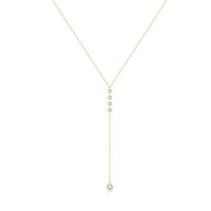 Zeffy Lariat Gold Necklace for Women, Dainty Long Necklace 14k Gold/Silver Plated Layered CZ Beaded Bar Chain Y-Shaped Body Chain Stack Drop Wedding Necklace Trendy Simple Gold Jewelry Gifts - color: Gold CZ Y Necklace(1PCS)
