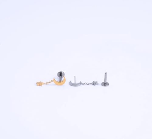 20G/18G/16G Flat Back Earrings Tiny Nose Stud, Cartilage Earring Threadless Tragus Helix Stud Conch Piercing Jewelry - color: Dangle(gold 2pcs), size: 20 gauge (0.8mm post)