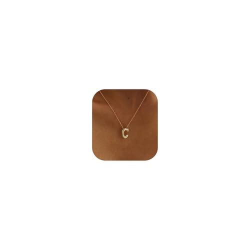 Ewrkbrㅤ Initial Necklaces for Women, 14k Gold Plated Bubble Letter Necklace Chunky Gold Necklace Dainty Charm Initial Necklaces for Women Trendy Custom Preppy Stocking Stuff Necklace Christmas Gifts - color: Gold, style: C
