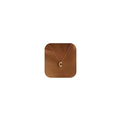 Ewrkbrㅤ Initial Necklaces for Women, 14k Gold Plated Bubble Letter Necklace Chunky Gold Necklace Dainty Charm Initial Necklaces for Women Trendy Custom Preppy Stocking Stuff Necklace Christmas Gifts - color: Gold, style: C