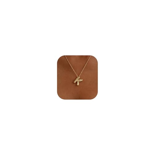 Ewrkbrㅤ Initial Necklaces for Women, 14k Gold Plated Bubble Letter Necklace Chunky Gold Necklace Dainty Charm Initial Necklaces for Women Trendy Custom Preppy Stocking Stuff Necklace Christmas Gifts - color: Gold, style: K