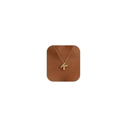 Ewrkbrㅤ Initial Necklaces for Women, 14k Gold Plated Bubble Letter Necklace Chunky Gold Necklace Dainty Charm Initial Necklaces for Women Trendy Custom Preppy Stocking Stuff Necklace Christmas Gifts - color: Gold, style: K