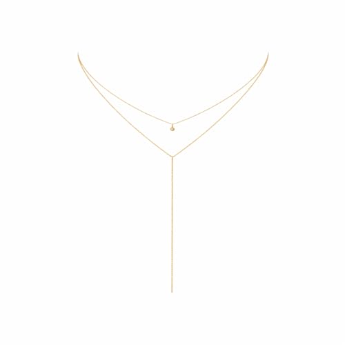 14K Gold Plated Y Necklace for Women – Dainty Lariat Long Pendant Chain, Layered Drop Necklace for V Neck Dress, Simple Sexy Cleavage Jewelry Gifts for Women - color: Gold - Double layer - Bell