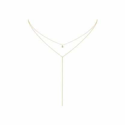14K Gold Plated Y Necklace for Women – Dainty Lariat Long Pendant Chain, Layered Drop Necklace for V Neck Dress, Simple Sexy Cleavage Jewelry Gifts for Women - color: Gold - Double layer - Bell