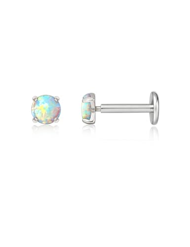 limerencia G23 Hypoallergenic 18g Flat Back Stud Earrings | F136 Implant Grade Titanium Pressfit Threadless Push Pop in Cartilage Helix Labret Lip Monroe Tragus Flat Back Piercing Studs - color: 3mm White Opal Silver